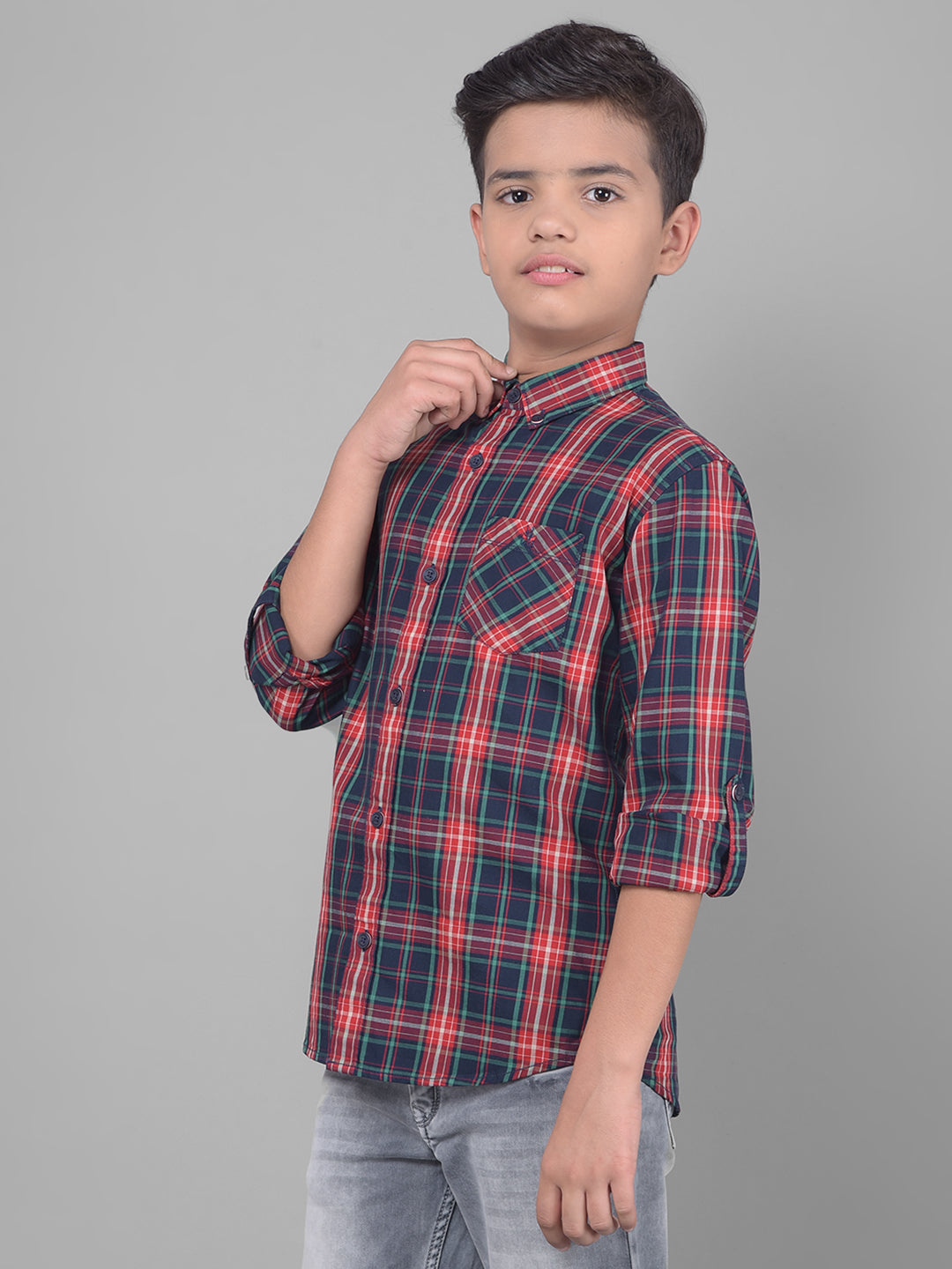 Multicolor Checked Button Down Collar Shirt-Boys Shirts-Crimsoune Club