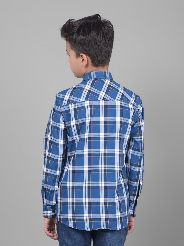 Blue Checked Button Down Collar Shirt-Boys Shirts-Crimsoune Club