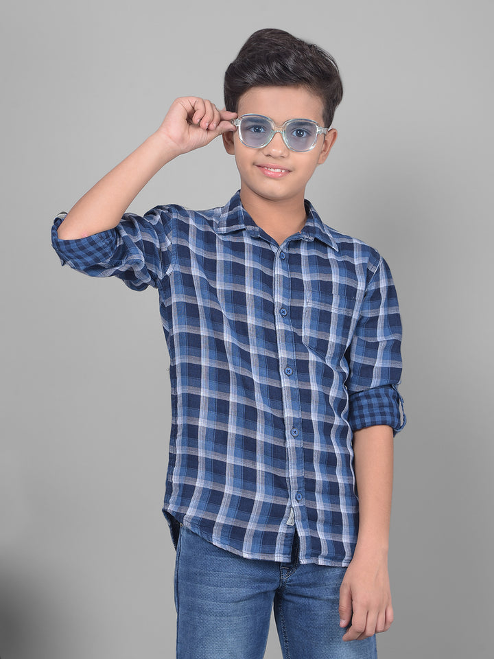 Blue Checked Shirt-Boys Shirts-Crimsoune Club