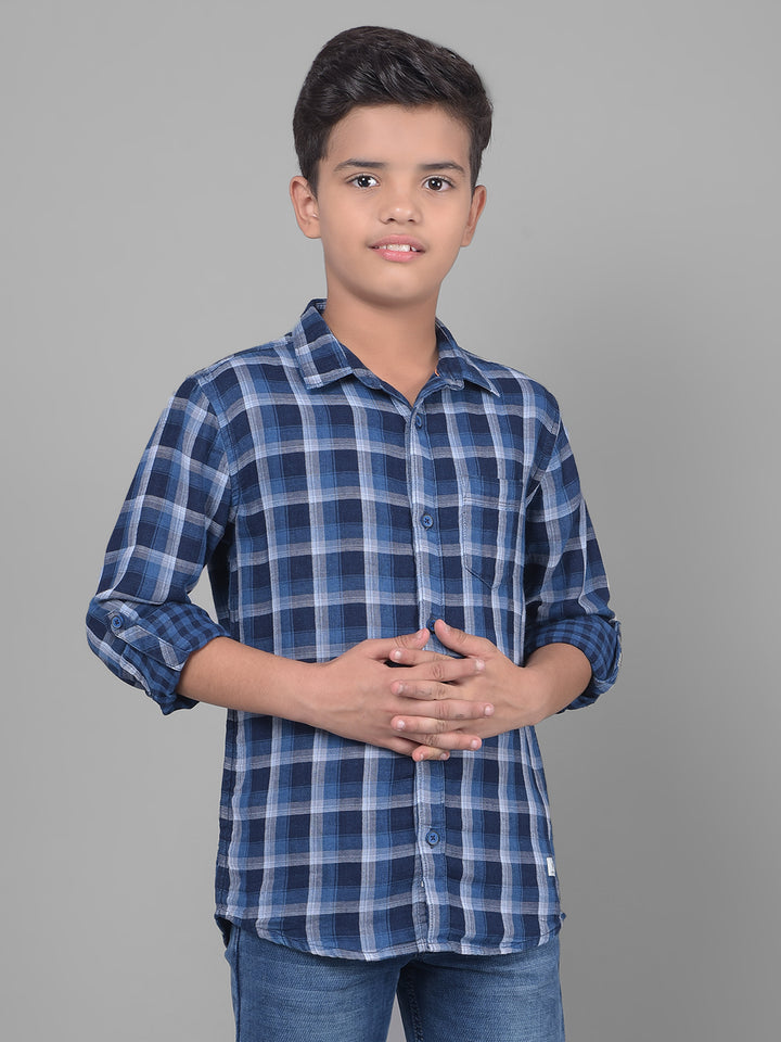 Blue Checked Shirt-Boys Shirts-Crimsoune Club