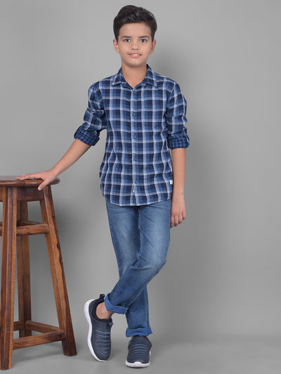 Blue Checked Shirt-Boys Shirts-Crimsoune Club