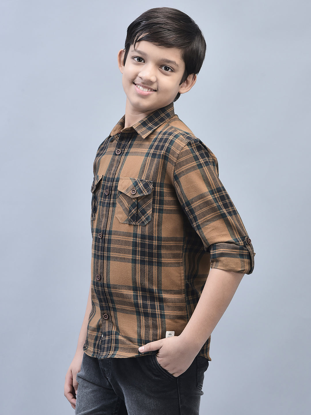 Brown Checked Shirt-Boys Shirts-Crimsoune Club