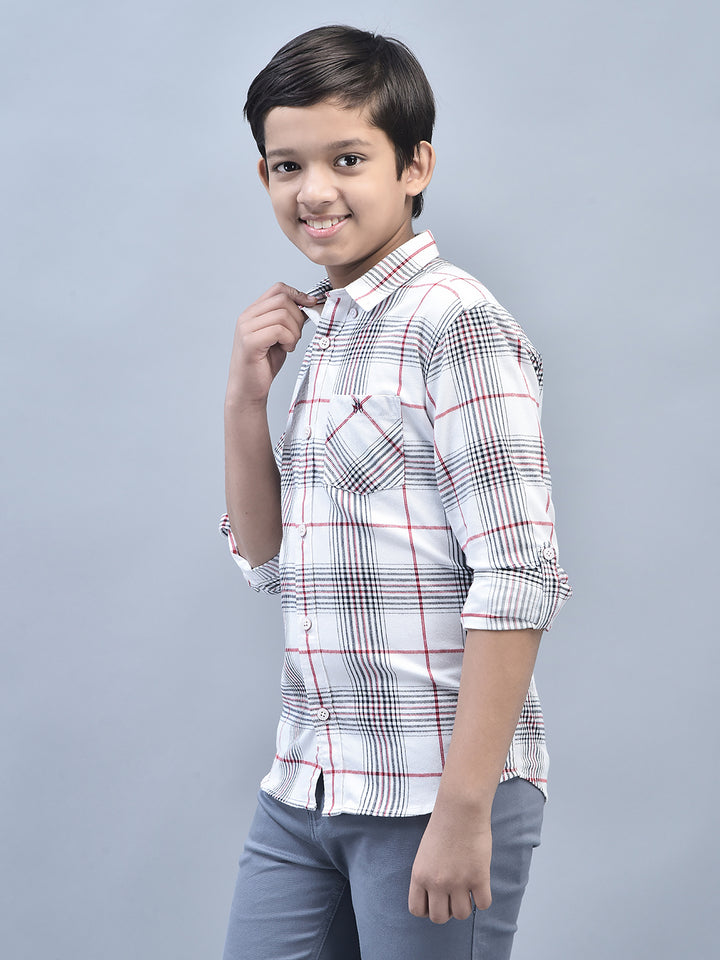 White Checked Shirt-Boys Shirts-Crimsoune Club
