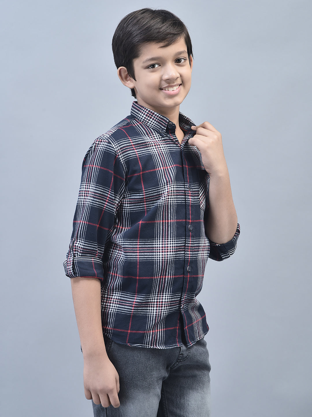 Navy Blue Checked Shirt-Boys Shirts-Crimsoune Club