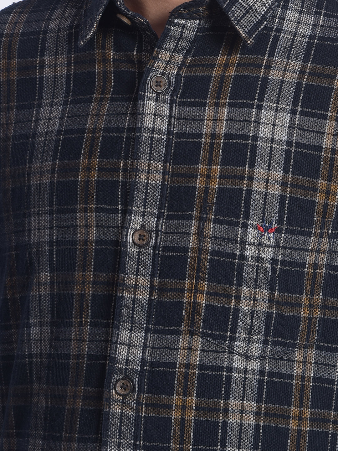 Navy Blue Checked Corduroy Shirt-Boy Shirts-Crimsoune Club