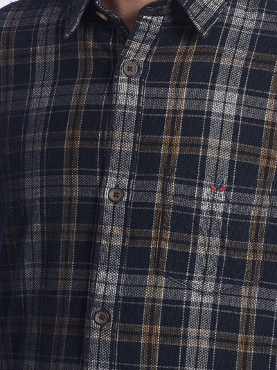 Navy Blue Checked Corduroy Shirt-Boy Shirts-Crimsoune Club