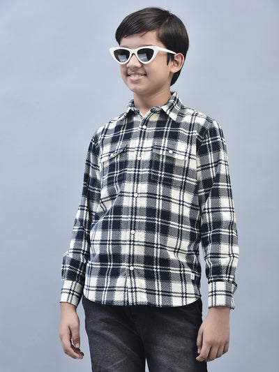 Navy Blue Checked Shirt-Boys Shirts-Crimsoune Club