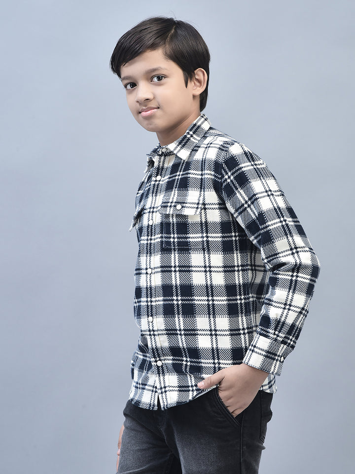 Navy Blue Checked Shirt-Boys Shirts-Crimsoune Club