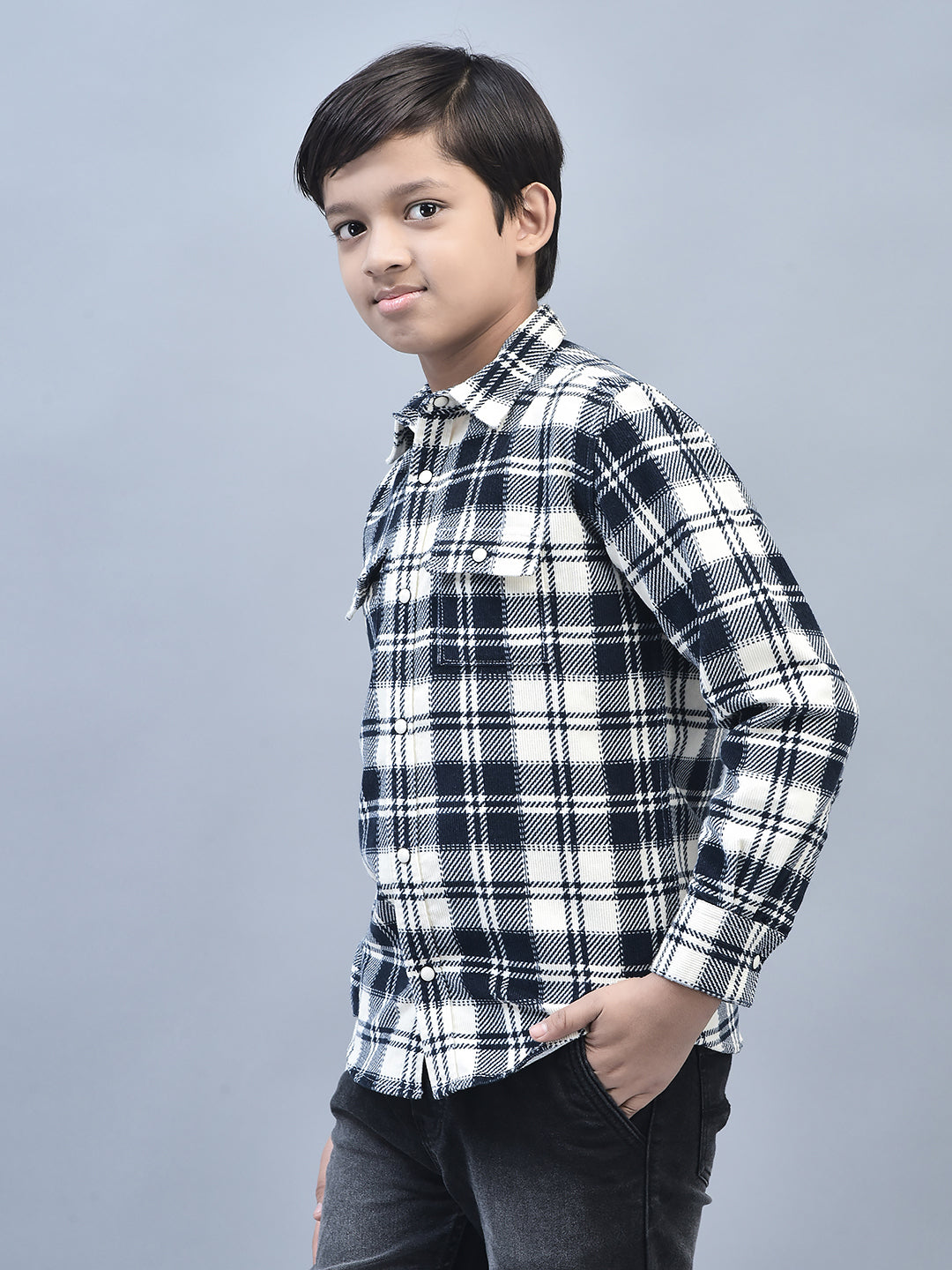 Navy Blue Checked Shirt-Boys Shirts-Crimsoune Club