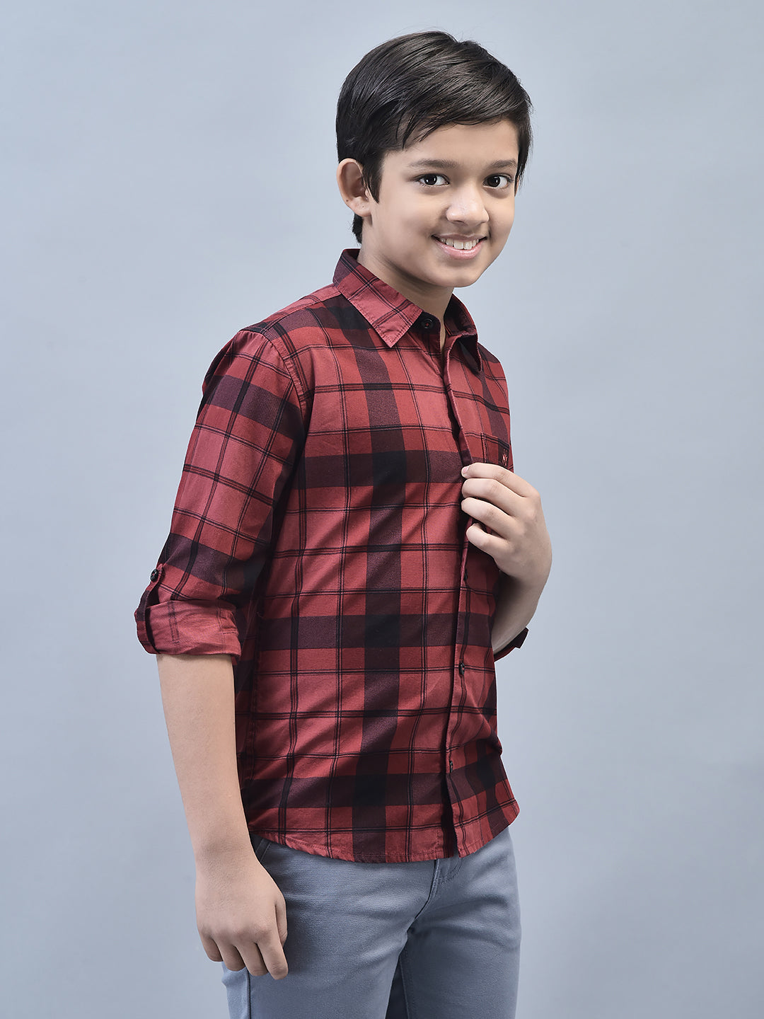 Maroon Checked Shirt-Boys Shirts-Crimsoune Club