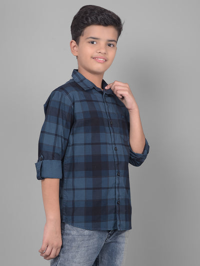 Navy Blue Checked Shirt-Boys Shirts-Crimsoune Club