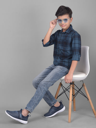 Navy Blue Checked Shirt-Boys Shirts-Crimsoune Club