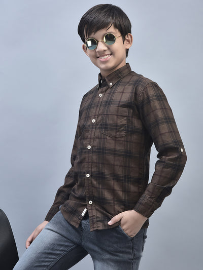 Olive Checked Shirt-Boys Shirts-Crimsoune Club