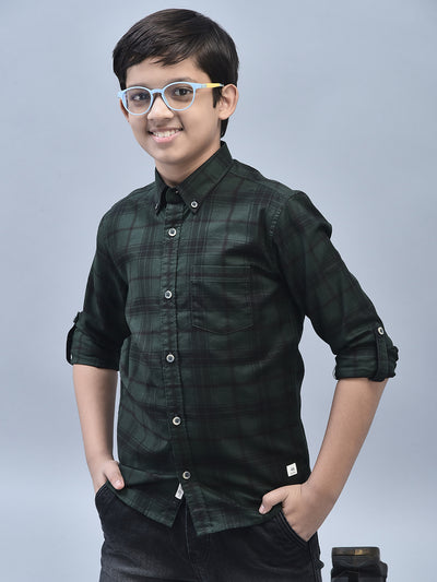 Green Checked Shirt-Boys Shirts-Crimsoune Club