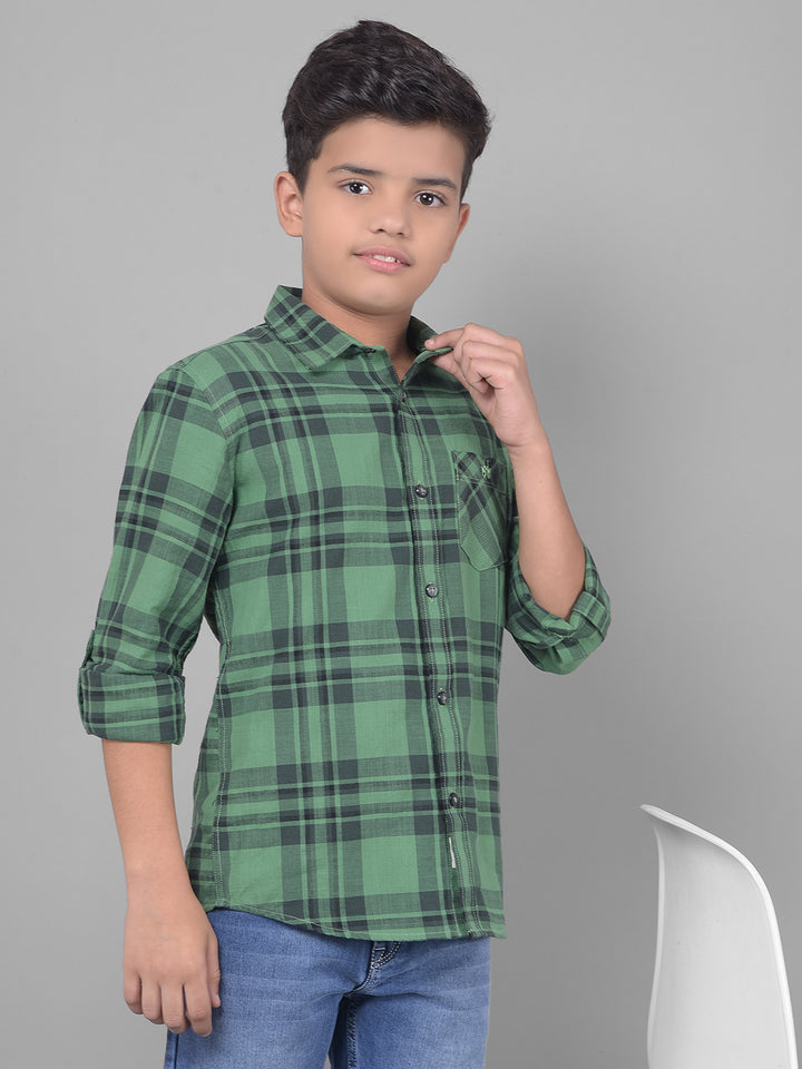 Green Checked Shirt-Boys Shirts-Crimsoune Club