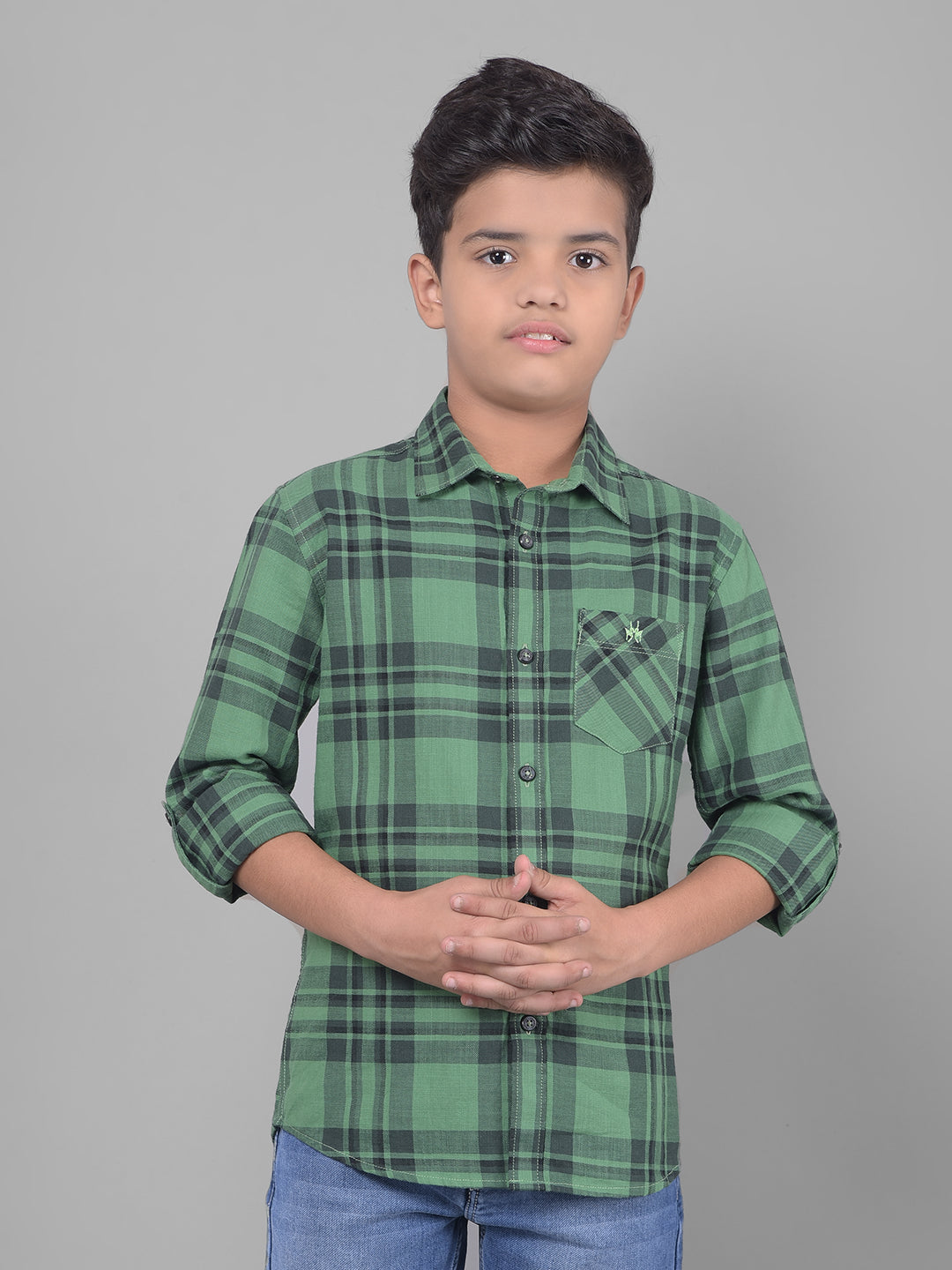 Green Checked Shirt-Boys Shirts-Crimsoune Club