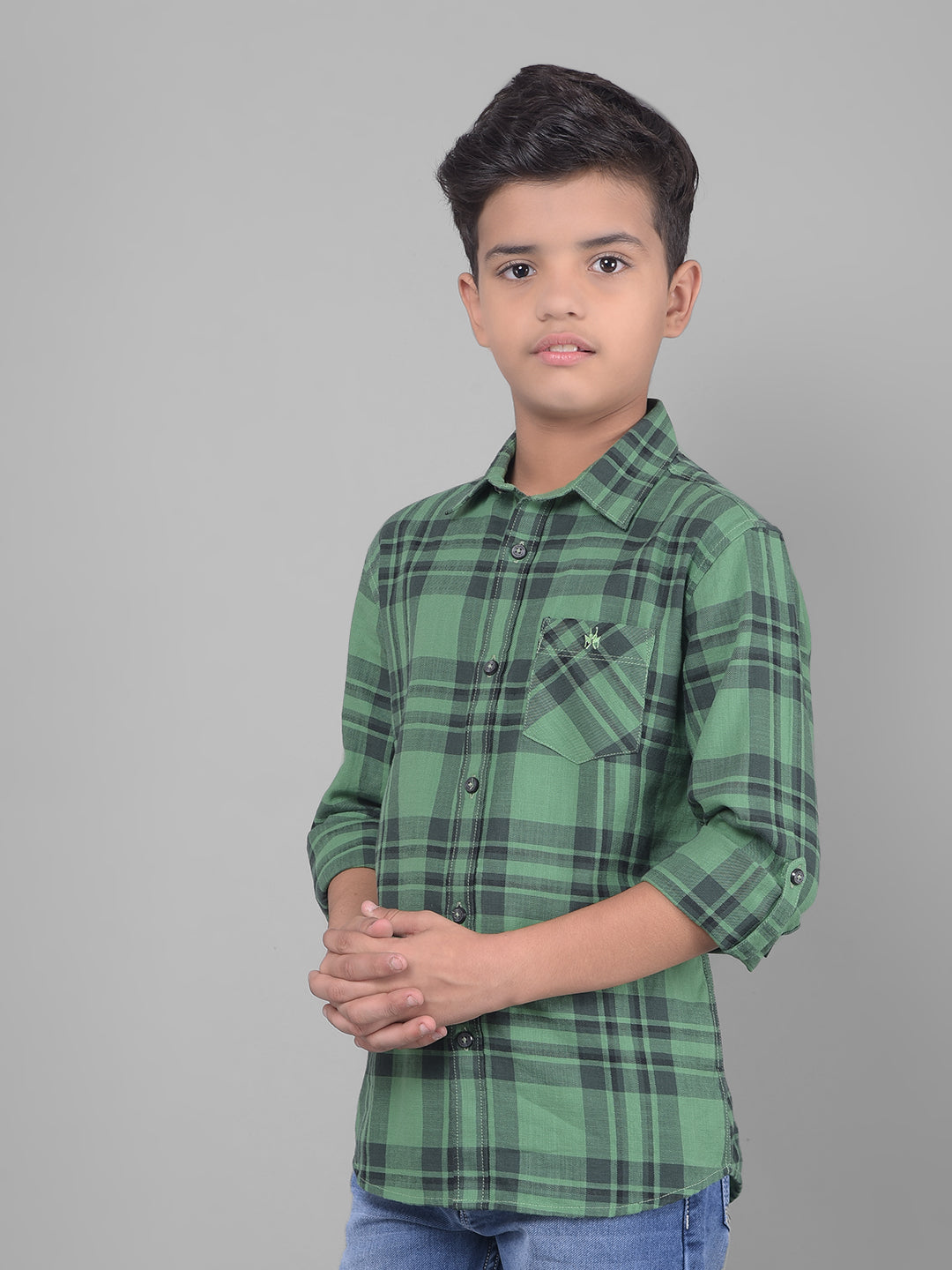 Green Checked Shirt-Boys Shirts-Crimsoune Club