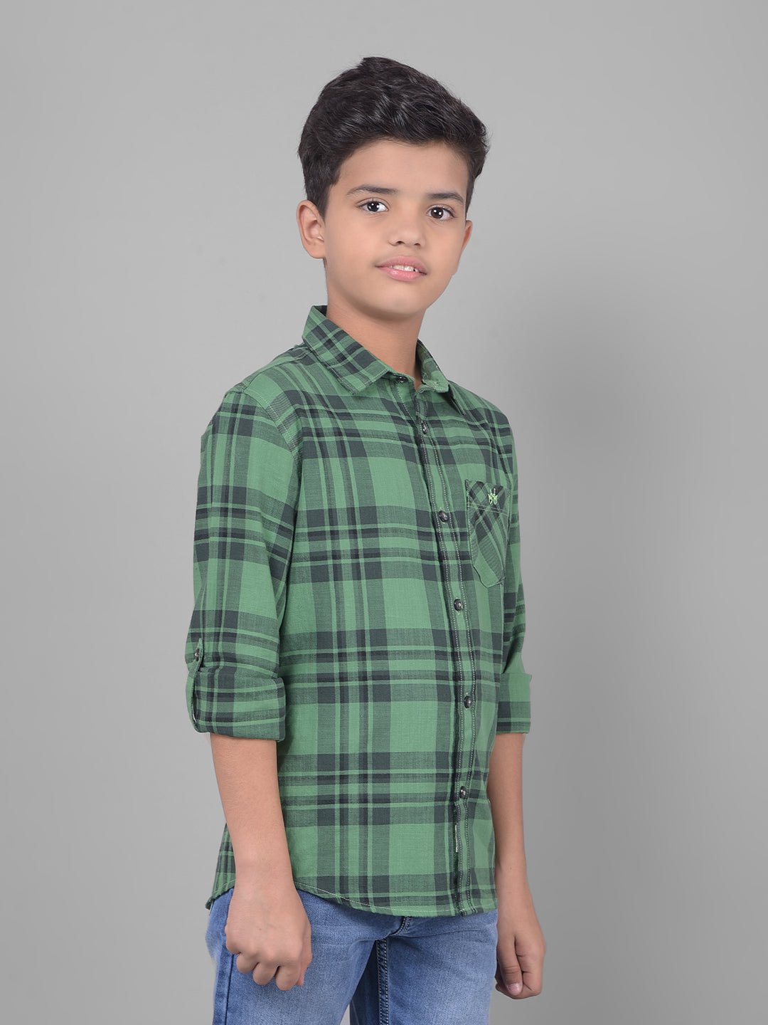 Green Checked Shirt-Boys Shirts-Crimsoune Club