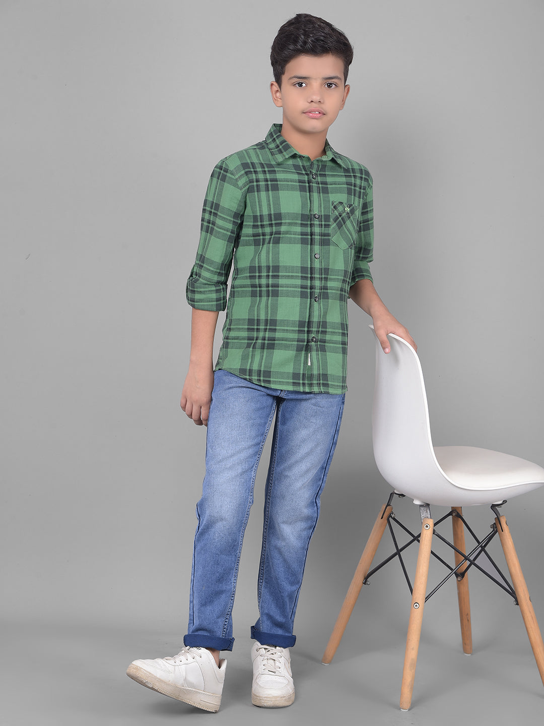 Green Checked Shirt-Boys Shirts-Crimsoune Club