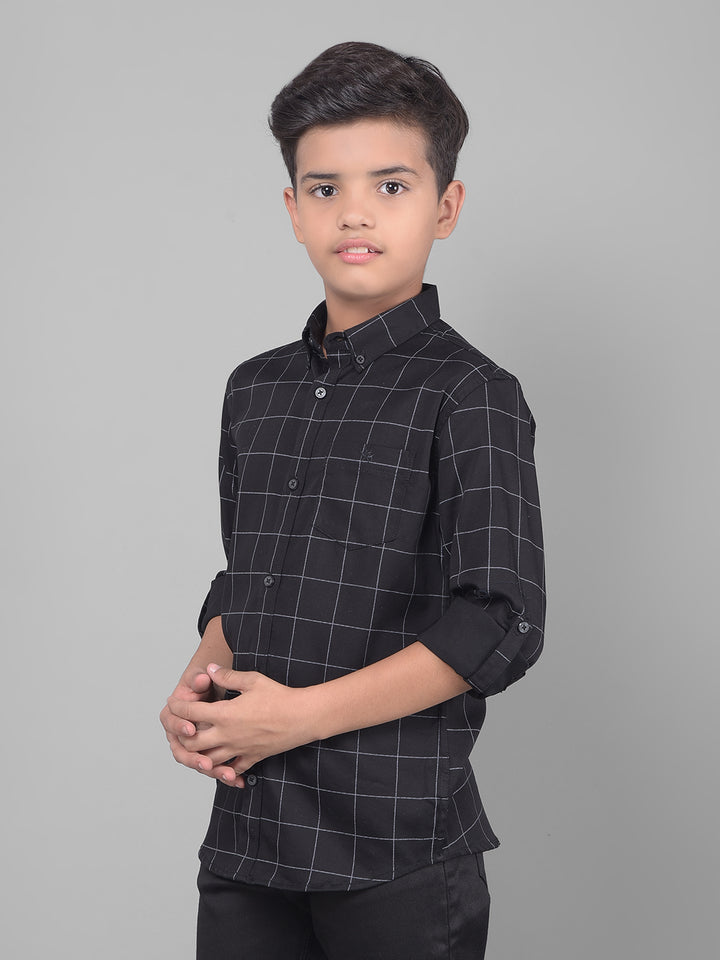 Black Checked Button Down Collar Shirt-Boys Shirts-Crimsoune Club