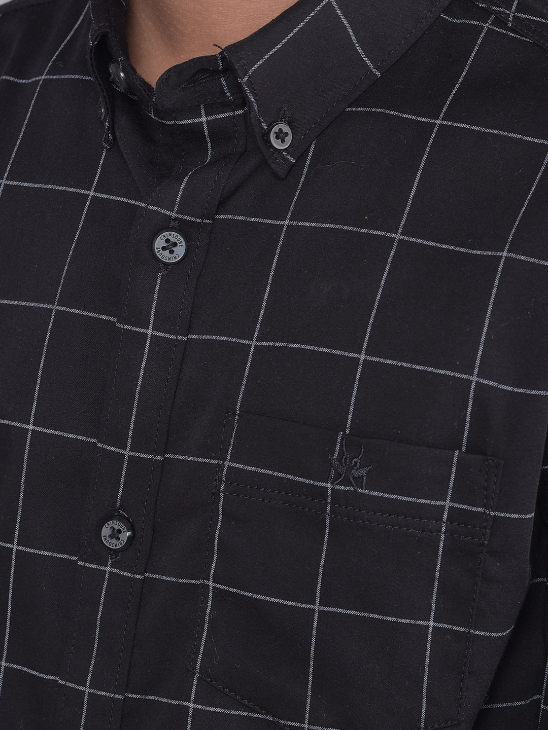 Black Checked Button Down Collar Shirt-Boys Shirts-Crimsoune Club