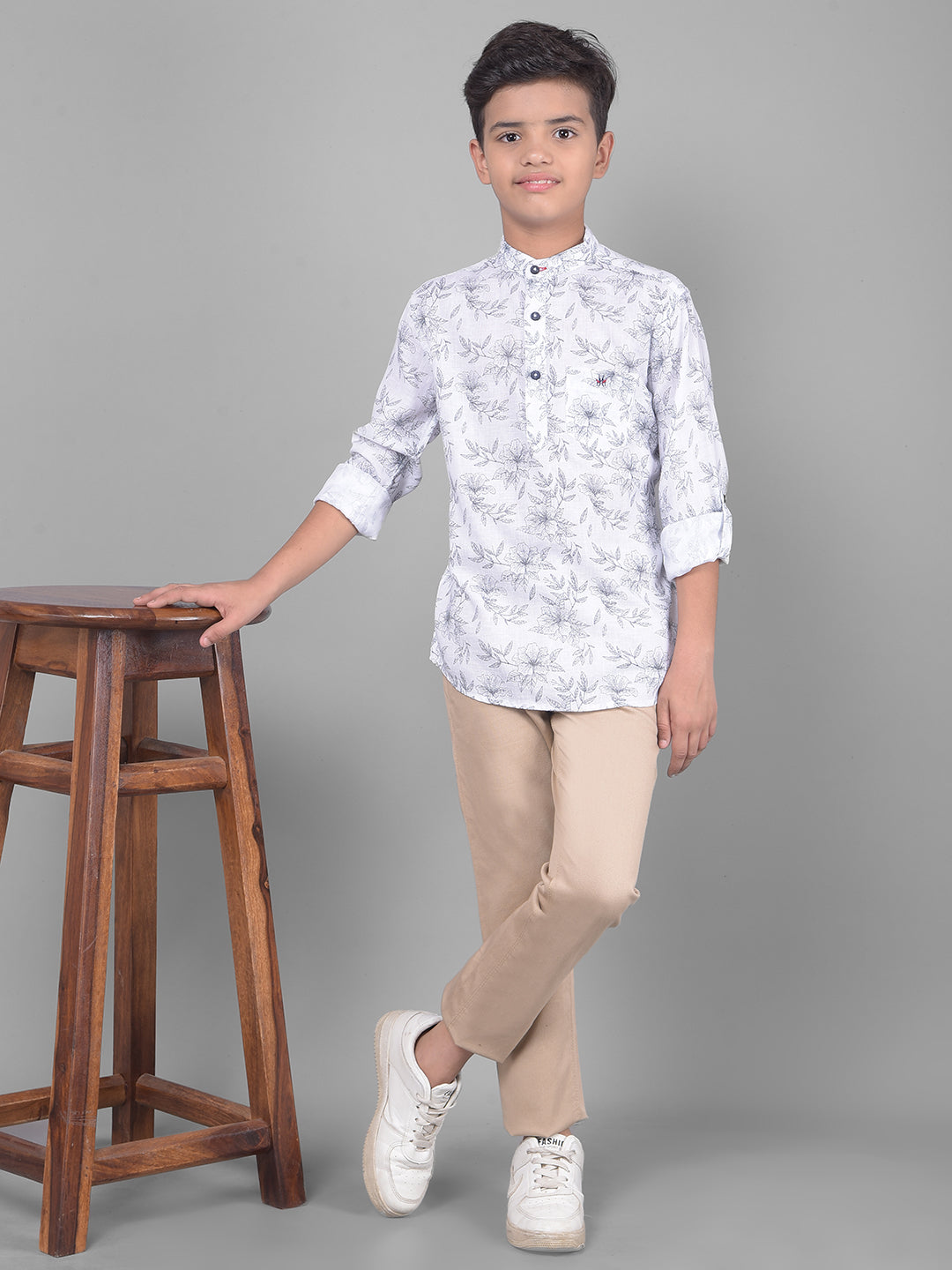 White Floral Kurta-Boys Kurtas-Crimsoune Club