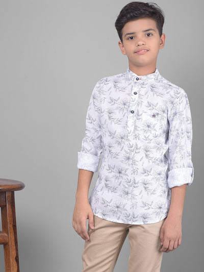White Floral Kurta-Boys Kurtas-Crimsoune Club