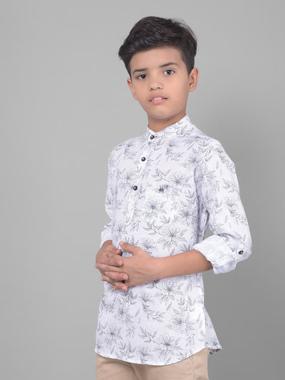 White Floral Kurta-Boys Kurtas-Crimsoune Club