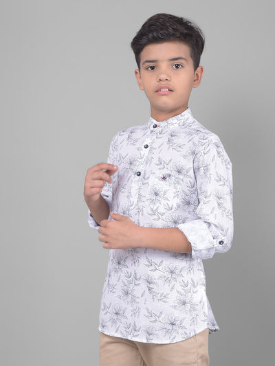 White Floral Kurta-Boys Kurtas-Crimsoune Club