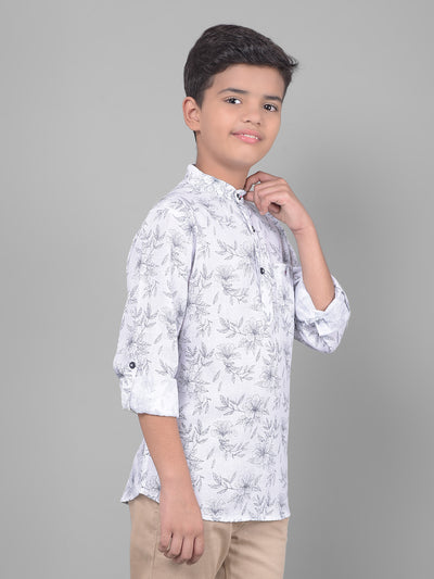 White Floral Kurta-Boys Kurtas-Crimsoune Club