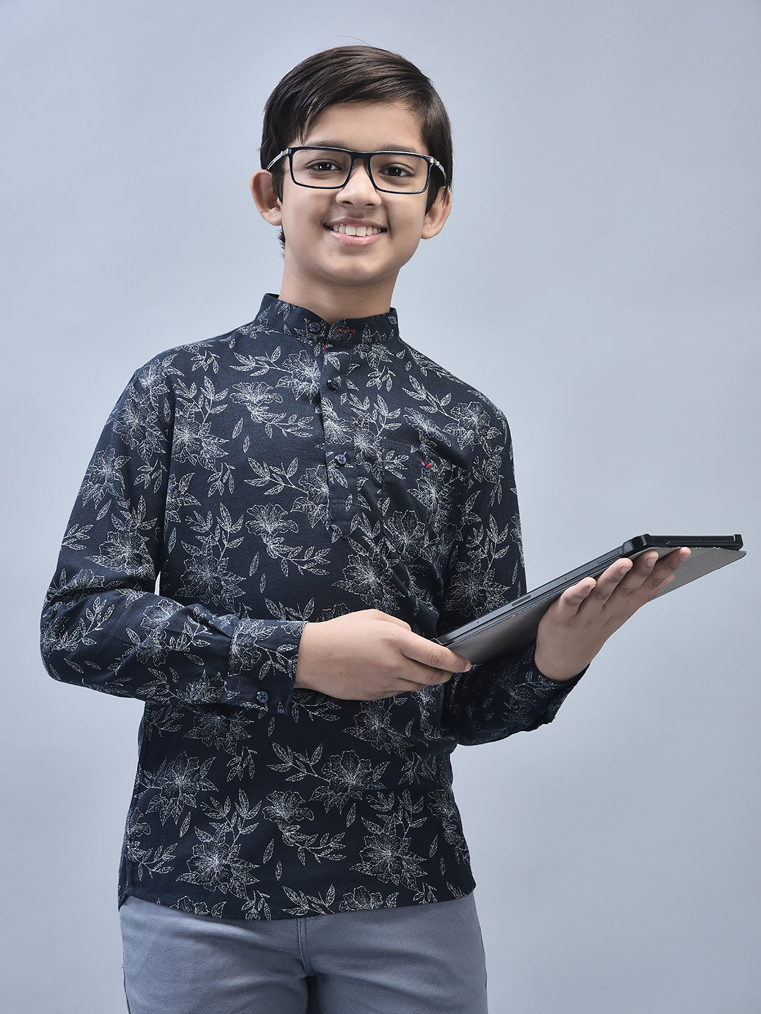 Navy Blue Printed Shirt-Boys Shirts-Crimsoune Club