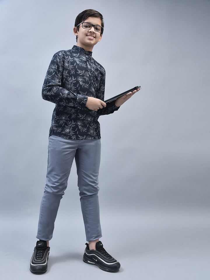 Navy Blue Printed Shirt-Boys Shirts-Crimsoune Club