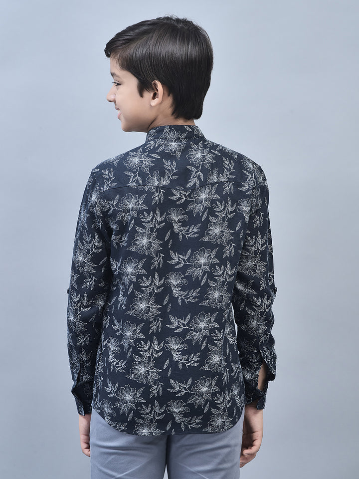 Navy Blue Printed Shirt-Boys Shirts-Crimsoune Club