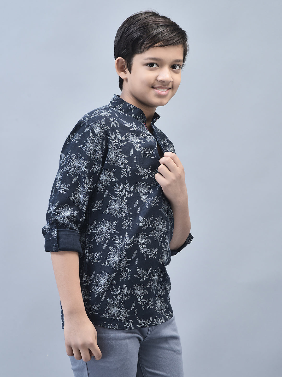 Navy Blue Printed Shirt-Boys Shirts-Crimsoune Club