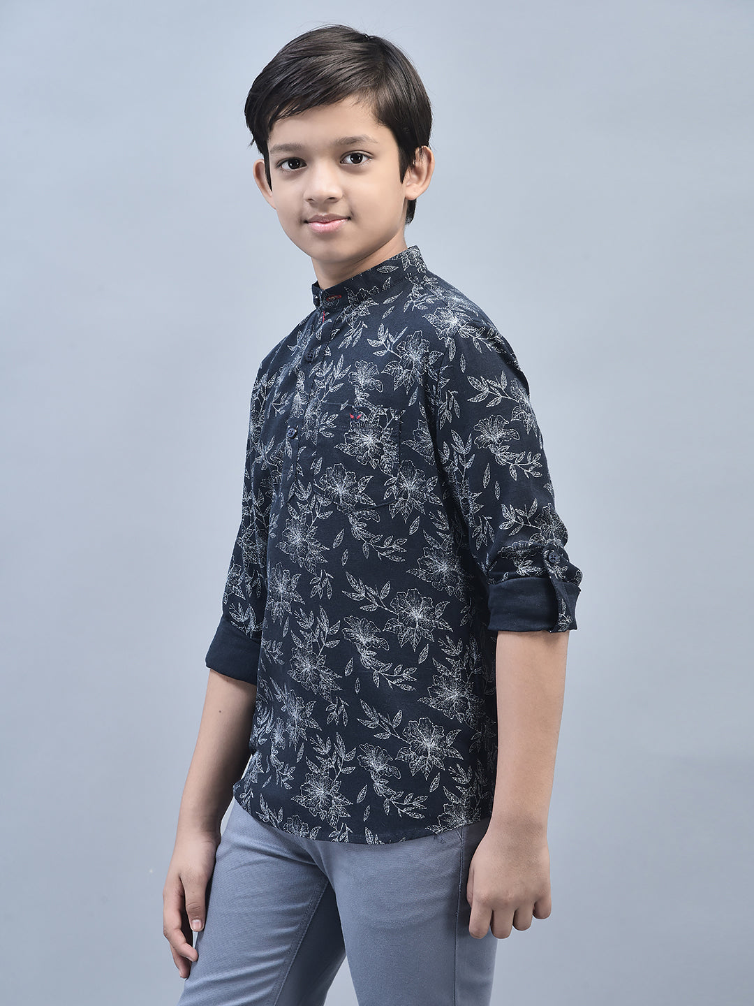 Navy Blue Printed Shirt-Boys Shirts-Crimsoune Club