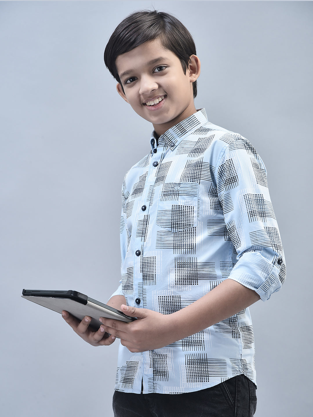 Blue Printed Shirt-Boys Shirts-Crimsoune Club