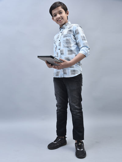 Blue Printed Shirt-Boys Shirts-Crimsoune Club