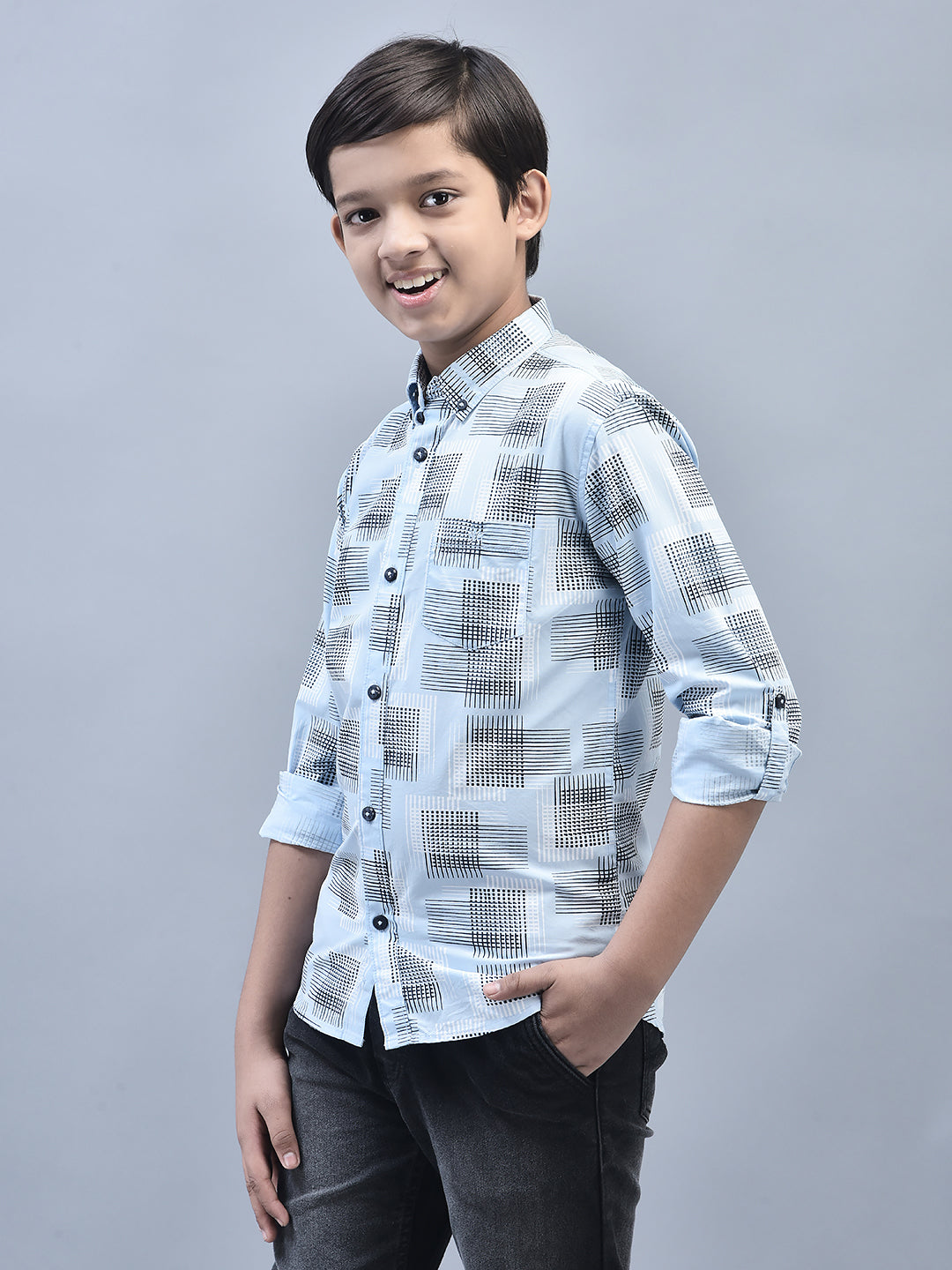 Blue Printed Shirt-Boys Shirts-Crimsoune Club