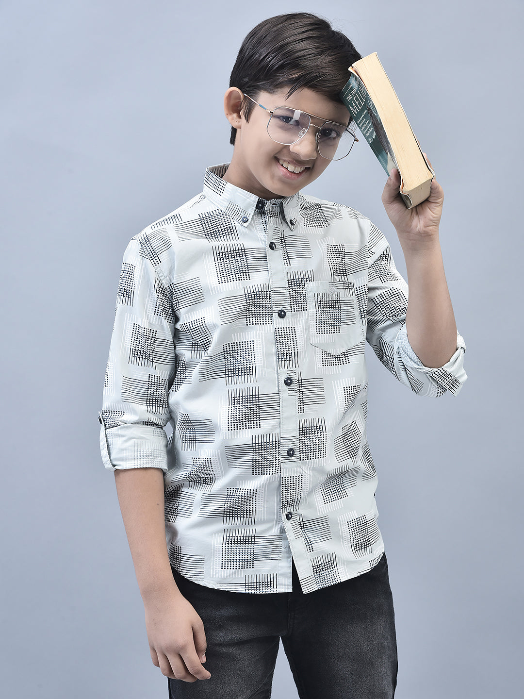 Grey Printed Shirt-Boys Shirts-Crimsoune Club
