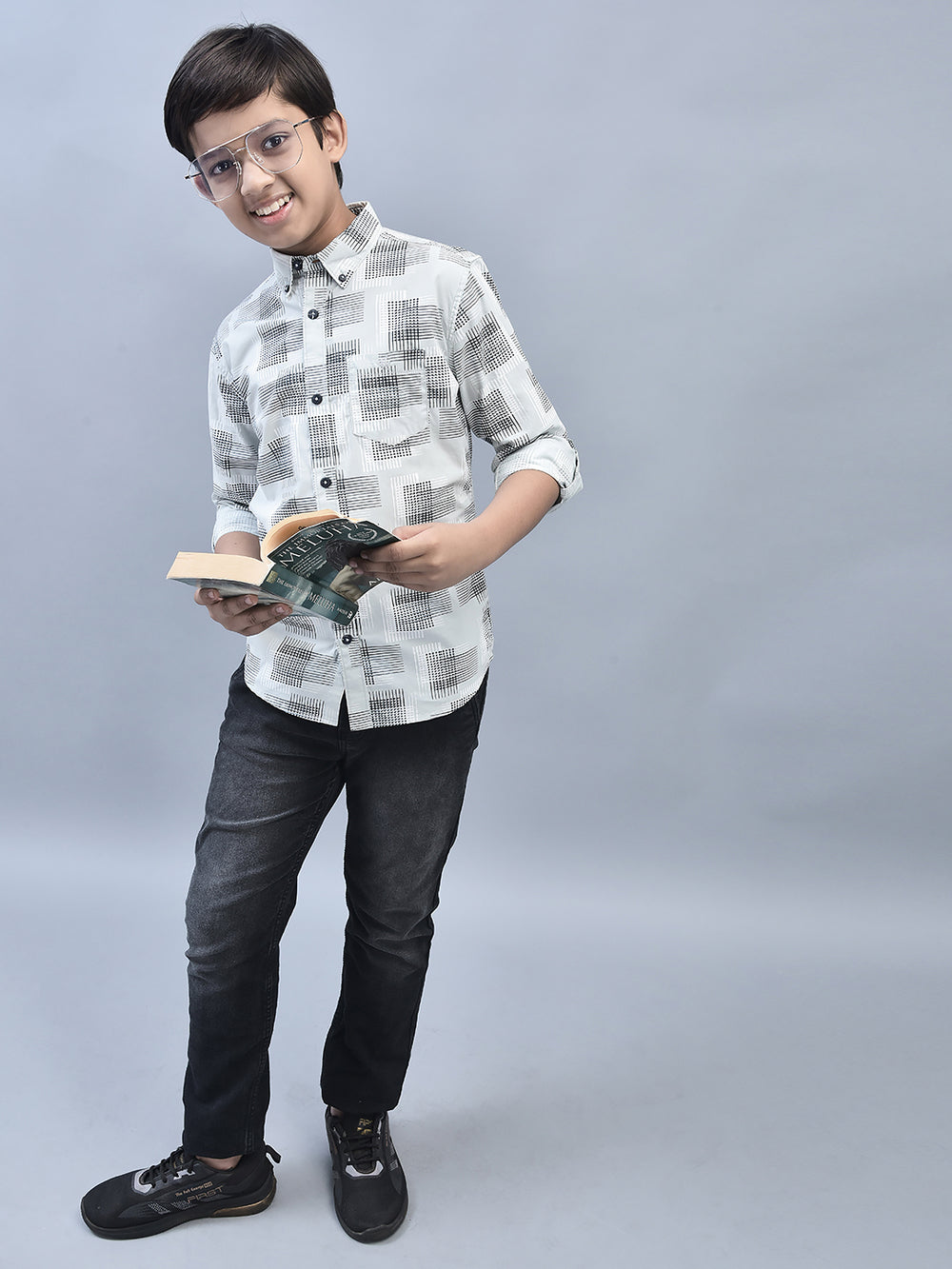 Grey Printed Shirt-Boys Shirts-Crimsoune Club