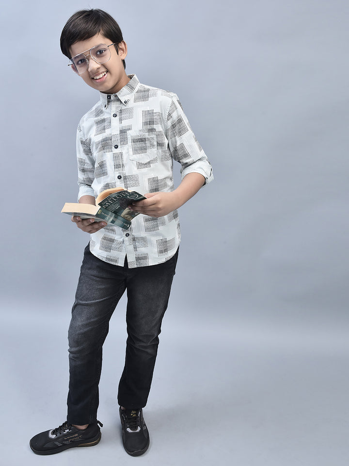 Grey Printed Shirt-Boys Shirts-Crimsoune Club