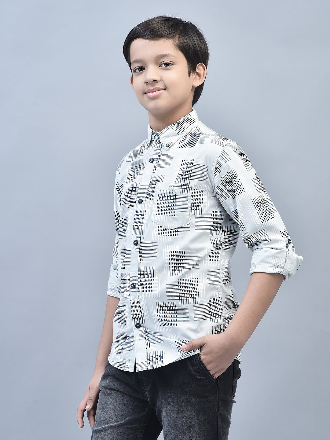 Grey Printed Shirt-Boys Shirts-Crimsoune Club