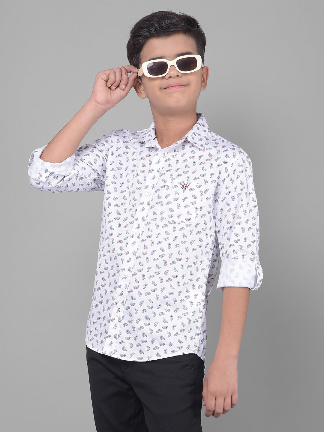 White Printed Shirt-Boys Shirts-Crimsoune Club