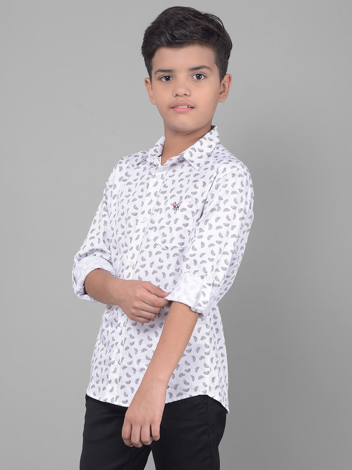 White Printed Shirt-Boys Shirts-Crimsoune Club
