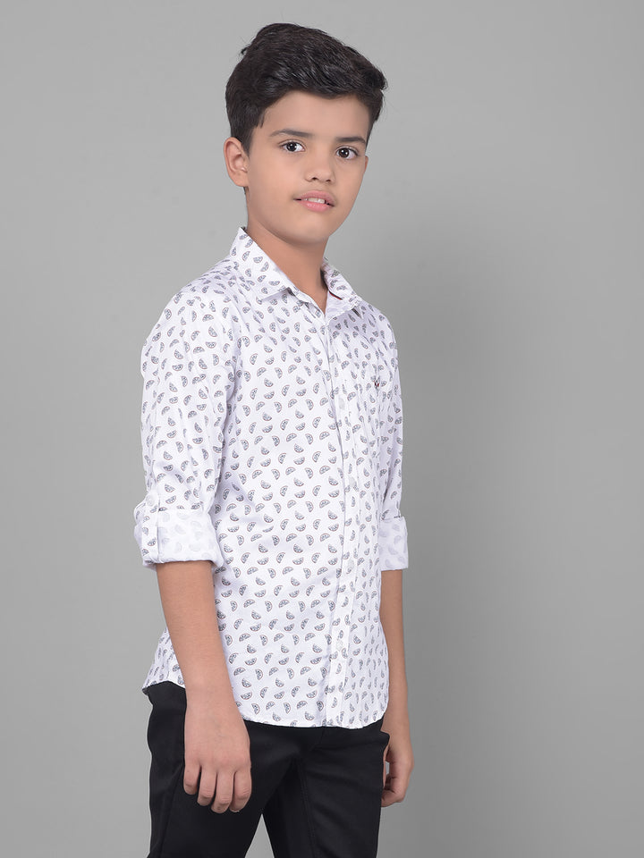White Printed Shirt-Boys Shirts-Crimsoune Club