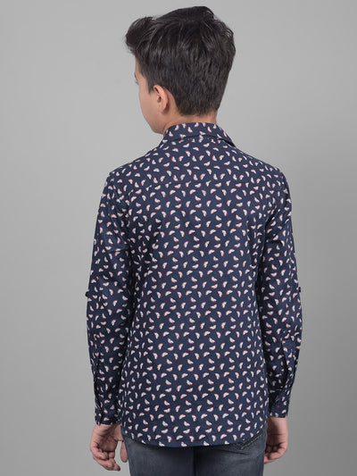 Navy Blue Printed Shirt-Boys Shirts-Crimsoune Club