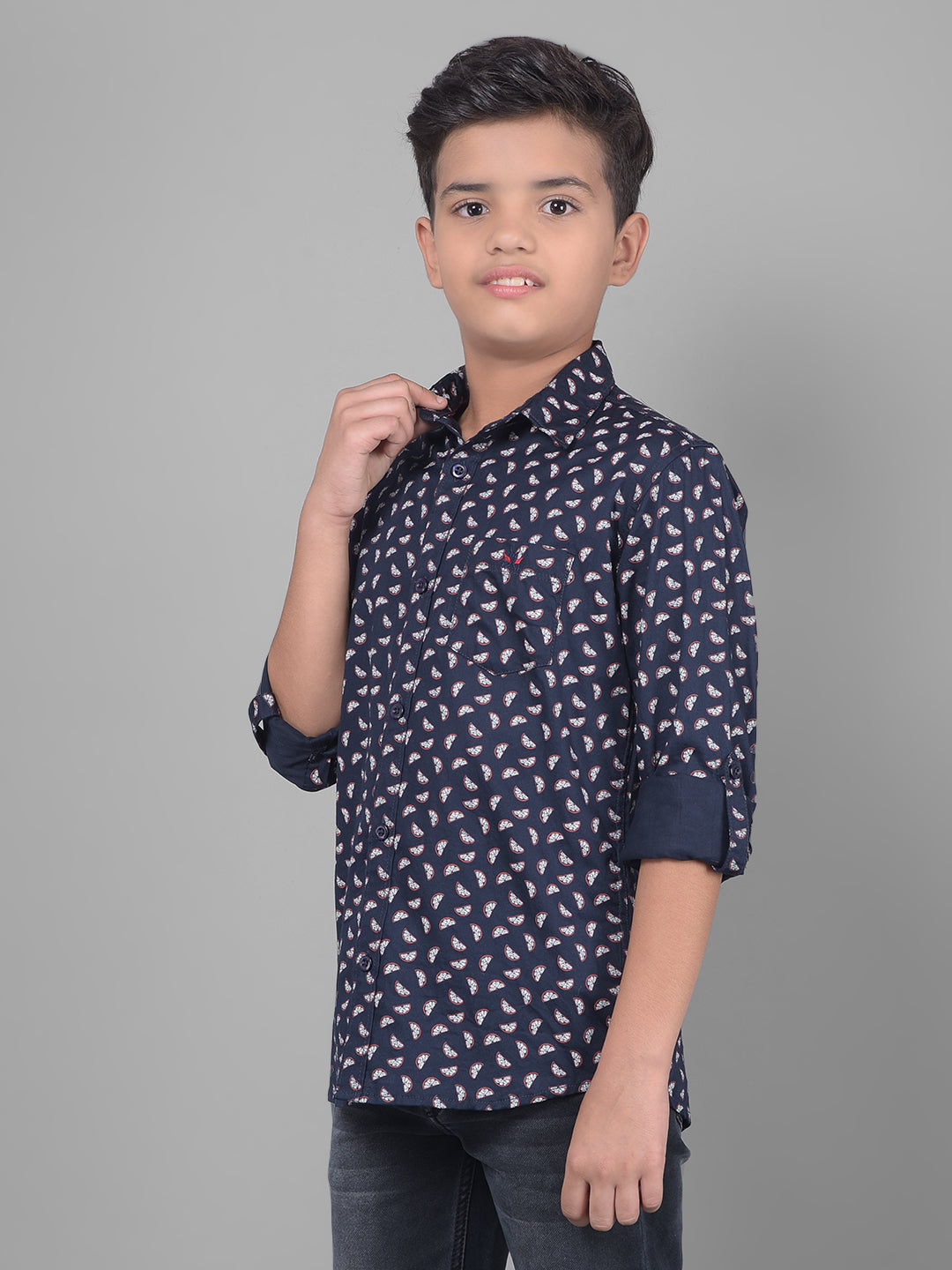 Navy Blue Printed Shirt-Boys Shirts-Crimsoune Club