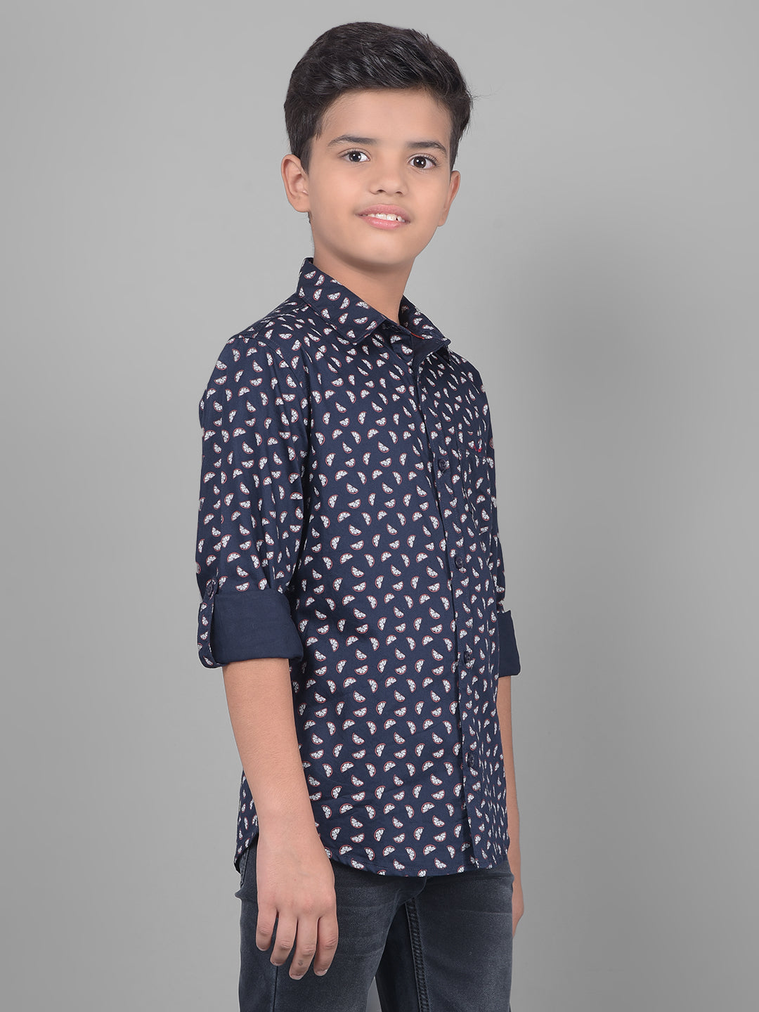 Navy Blue Printed Shirt-Boys Shirts-Crimsoune Club