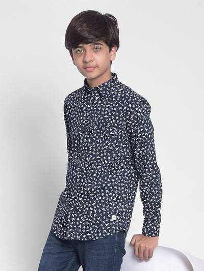 Navy Blue Printed Shirt-Boy Shirts-Crimsoune Club