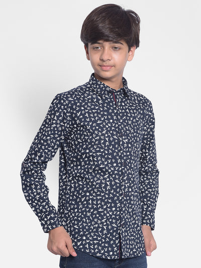 Navy Blue Printed Shirt-Boy Shirts-Crimsoune Club